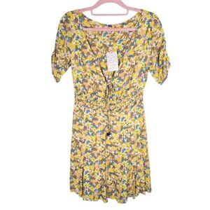 NWT FREE PEOPLE Forget Me Not Mini Dress LILY YELLOW BLUE PINK FLORAL size 0 XS